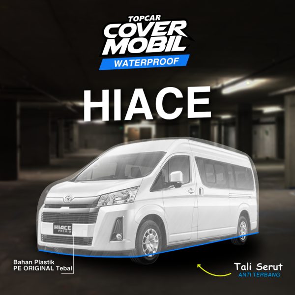 Cover mobil transparan premium merek Topcar melindungi mobil di dalam garasi toyota hiace