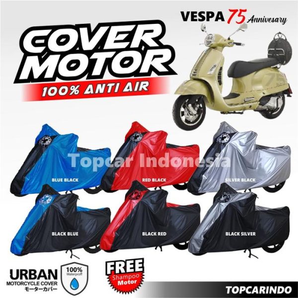 Cover Motor Vespa 75 Anniversary Sarung Motor Selimut Motor - HITAM-SILVER