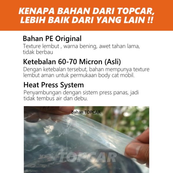 kualitas bahan cover mobil transparan dari Topcar yang membedakan dari produk yang lain