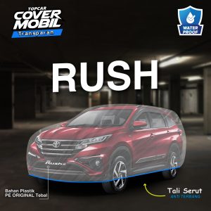 Cover mobil transparan premium merek Topcar melindungi mobil di dalam garasi